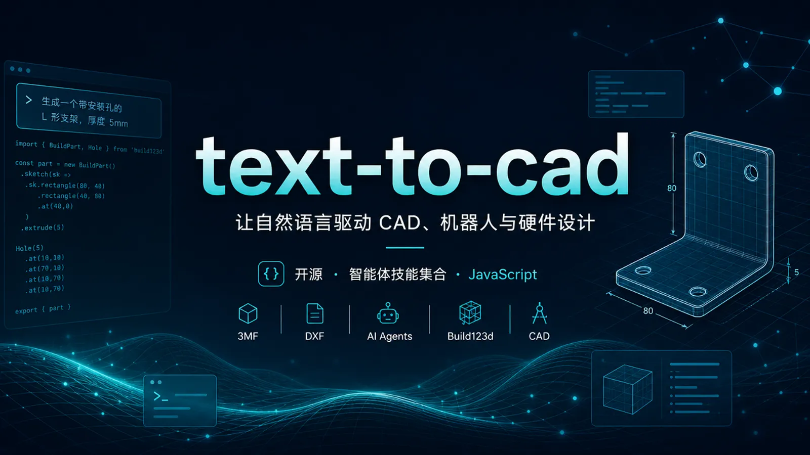 text-to-cad：把文字、图片请求变成 CAD 与机器人文件的开源技能库｜AI 生成封面图