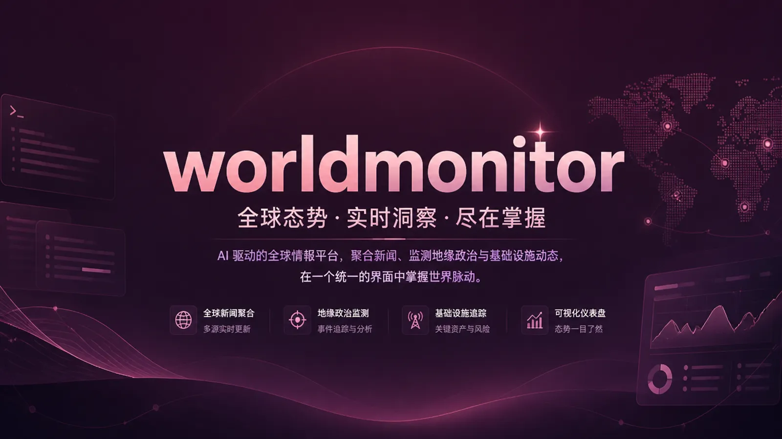 World Monitor：把全球新闻、地图和风险信号放到一张情报仪表盘里｜AI 生成封面图