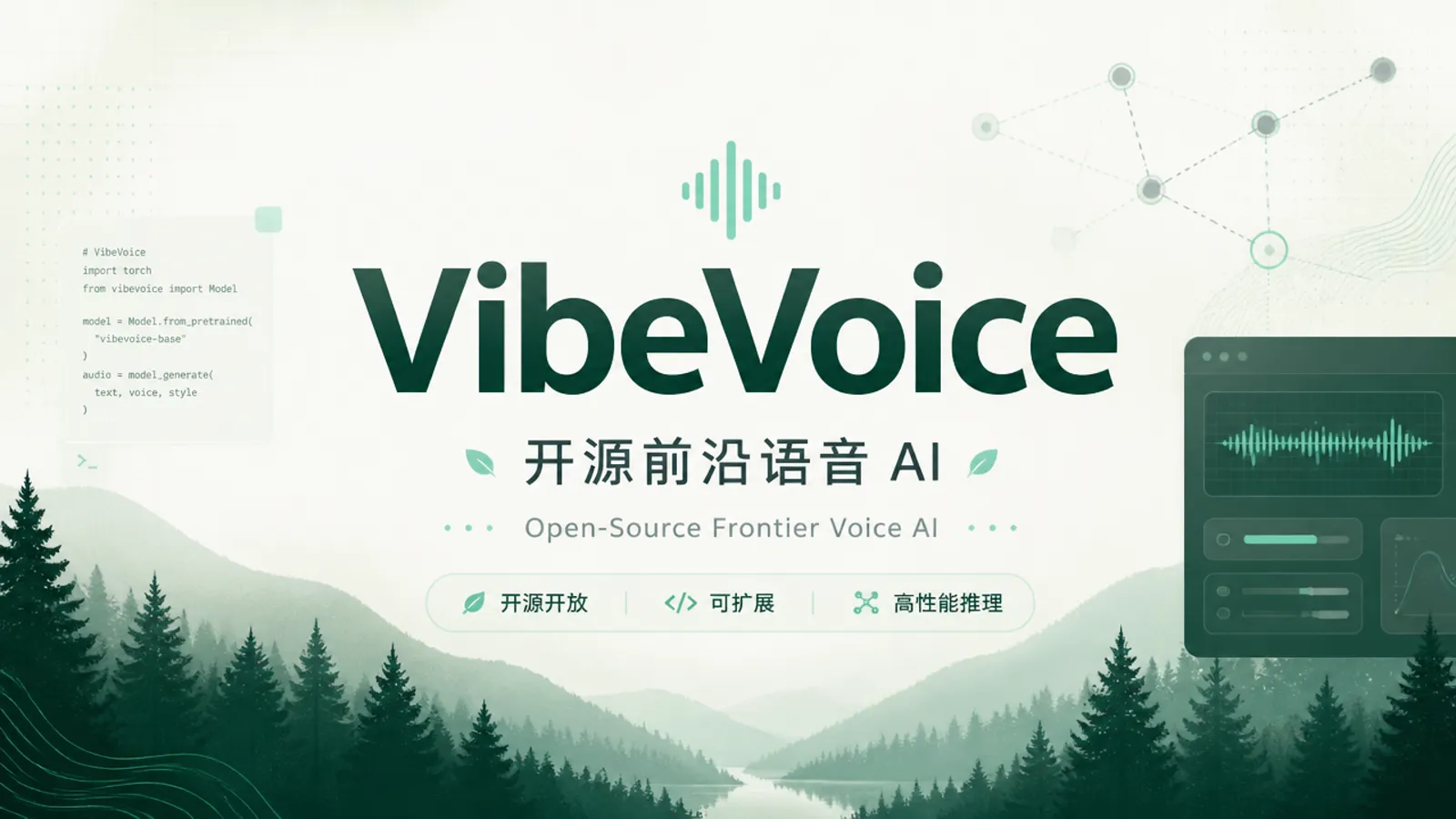 VibeVoice：微软开源的语音 AI 家族，重点不只是“把字念出来”｜AI 生成封面图