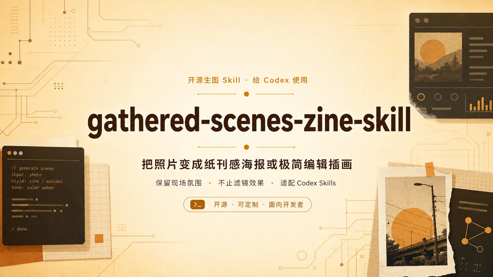 拾景纸刊：把普通照片改成纸感海报的 Codex 生图 Skill