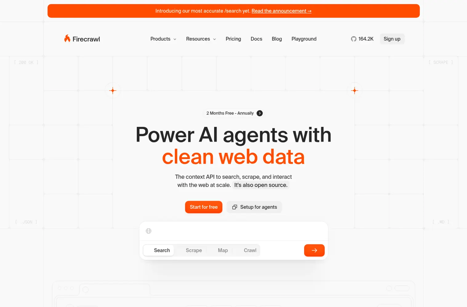 firecrawl 官网首页截图,帮助读者快速判断产品定位。