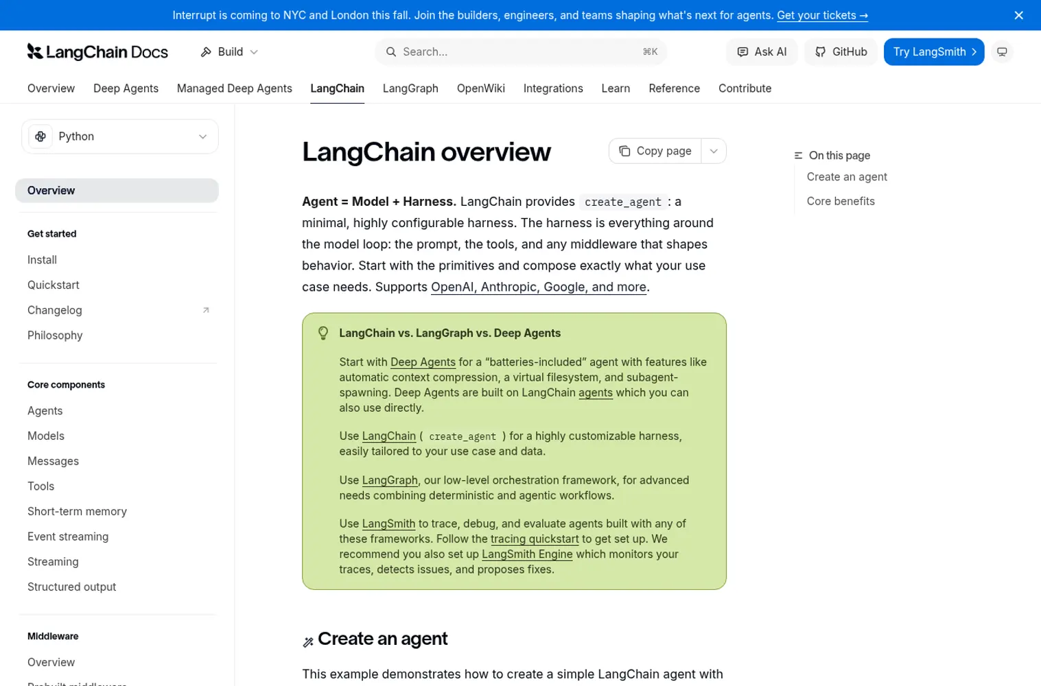 langchain 官网首页截图，帮助读者快速判断产品定位。