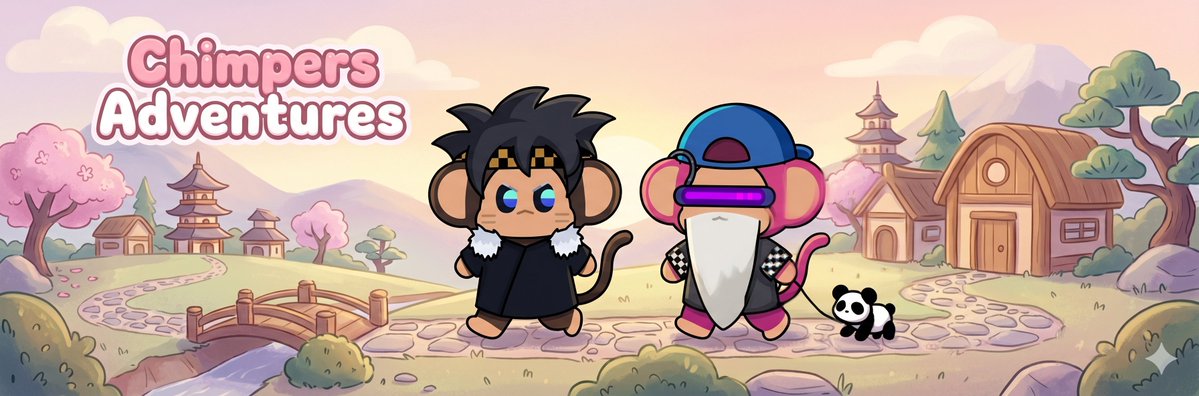开启一个新系列 👀 把你的 Chimp 或多只 Chimp 变成 @ChimpersHQ 风格的完整 X-Banner（横幅图）。 柔和、温馨的道场灵感场景 + 真实的动态表现，而不是静态的...