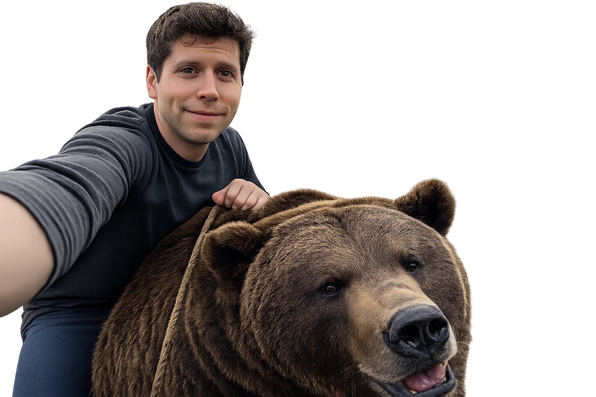 生成图像：山姆·奥特曼(Sam Altman)骑在熊上自拍 编辑提示：移除背景使其透明 给所有认为我在撒谎的人看： https://t.co/BqHijxk9F3