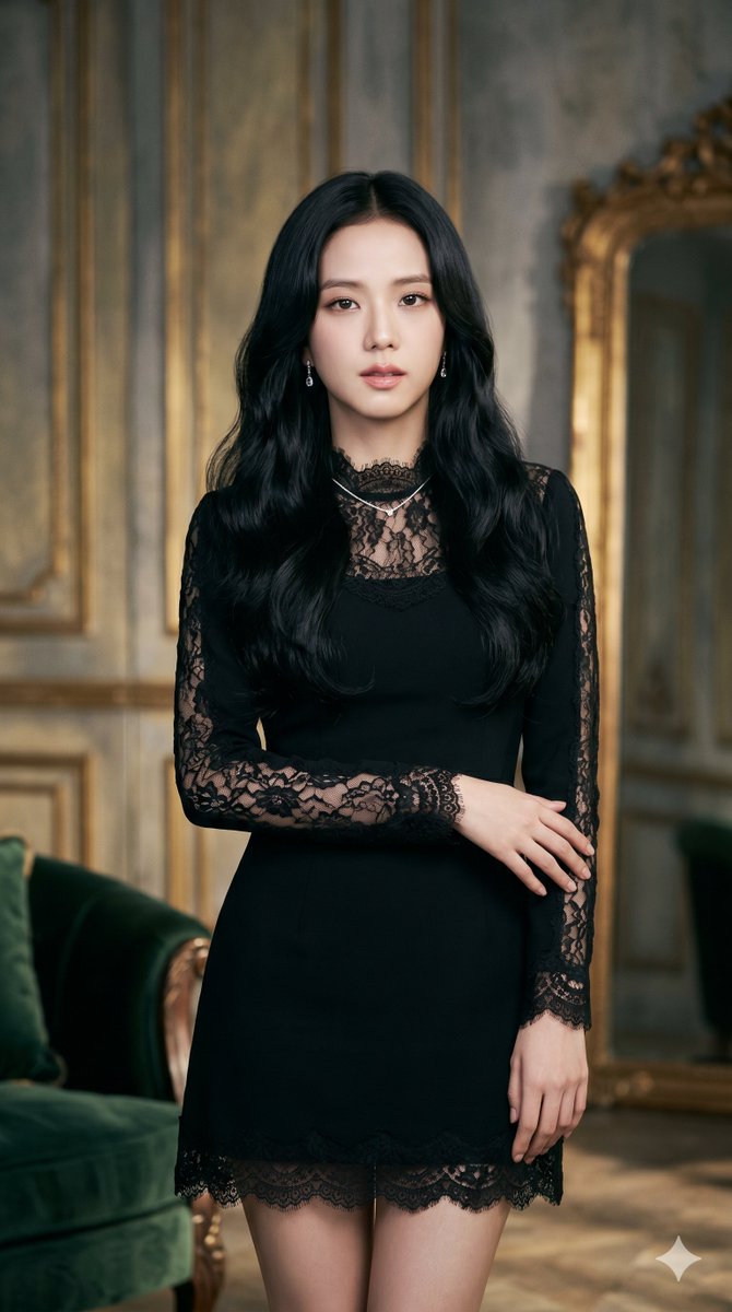 Blackpink，黑色蕾丝 金智秀 朴彩英 金珍妮 Lisa 通过Gemini生成的Nano Banana 2 { "prompt": "BLACKPINK成员金智秀的惊艳肖像照，她是最美丽...