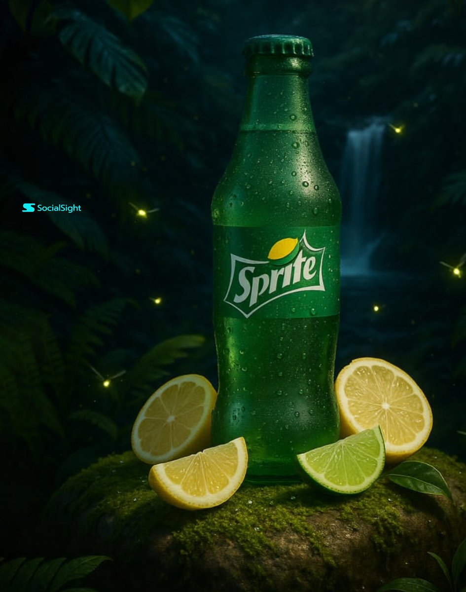 图片使用 @SocialSight 上的 Nano Banana 和 Grok Imagine 生成 提示词 👇 超写实电影感拼贴画面：三款标志性的软饮产品置于郁郁葱葱的热带丛林环境中，背景是...