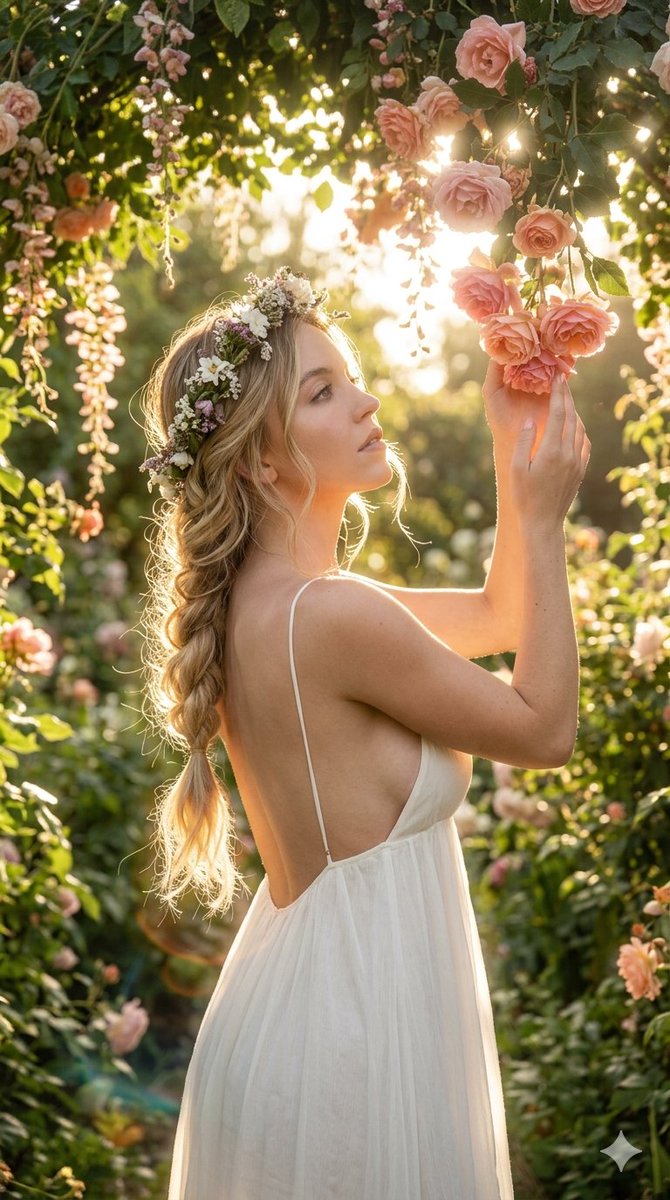 早上好！☀️ 她早早醒来，去查看她花园里的花朵 💐 Nano Banana 2 🍌 🌹🌺☀️ Sydney Sweeney、Ana de Armas 和 Rosé（朴彩英） Prompt 👇...