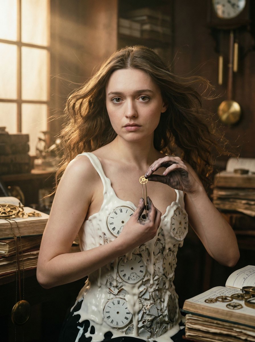女性, The Melancholic Prodigy, Ageless, ethereal presence, Sorrowful focus, piercing gaze, hyper-r...