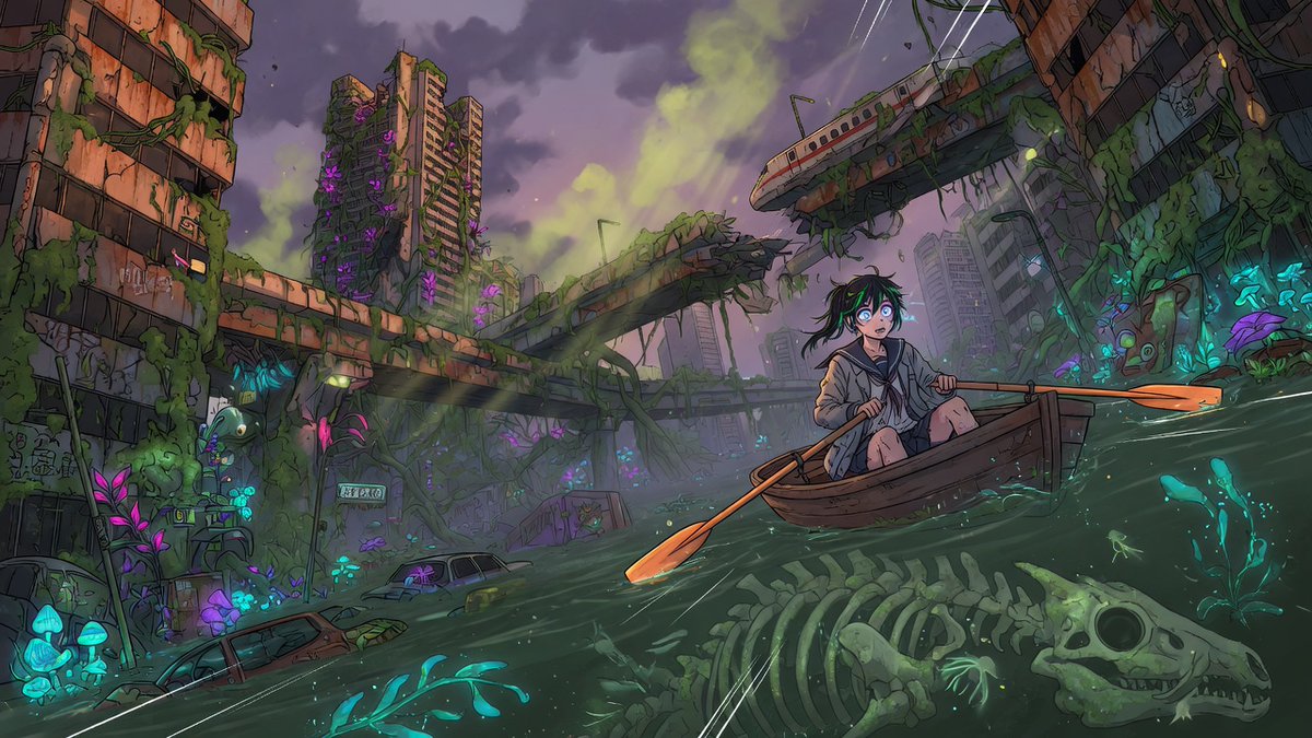 Grok 风格提示分享：后末世动漫电影感 ⚔️ 如果你最喜欢的动漫有 2 亿美元的预算会怎样？ 就会是这种效果。 我用 Grok 直接在聊天中生成了所有这些图像—— 无需额外工具。无需插件。...