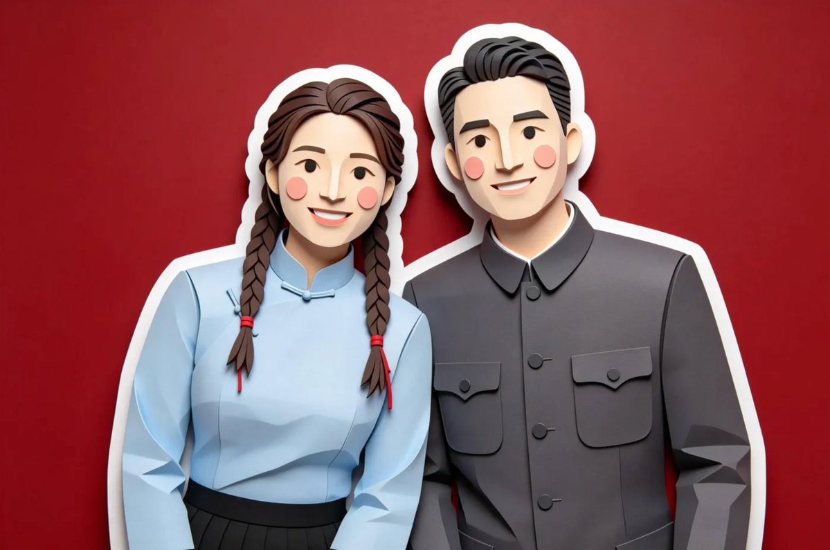 迷人的3D剪纸插画，线条圆润流畅，角色特征极简（点状眼睛、腮红脸颊），主体周围有粗白色贴纸边框，柔和的粉彩色调，均匀柔和的光线，哑光触感美术纸纹理。 欢迎分享你的设计创意哟～ #提示词 #pr...