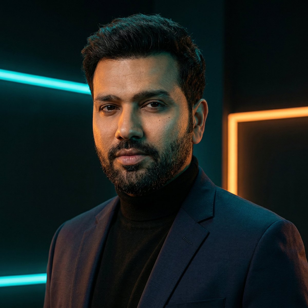 Rohit Sharma 对阵 MS Dhoni 通过 Freepik 使用 Nano Banana 2 基于上传参考图像中的人物特写工作室肖像，保留原始照片中精确的面部结构、发型、肤色和身份...