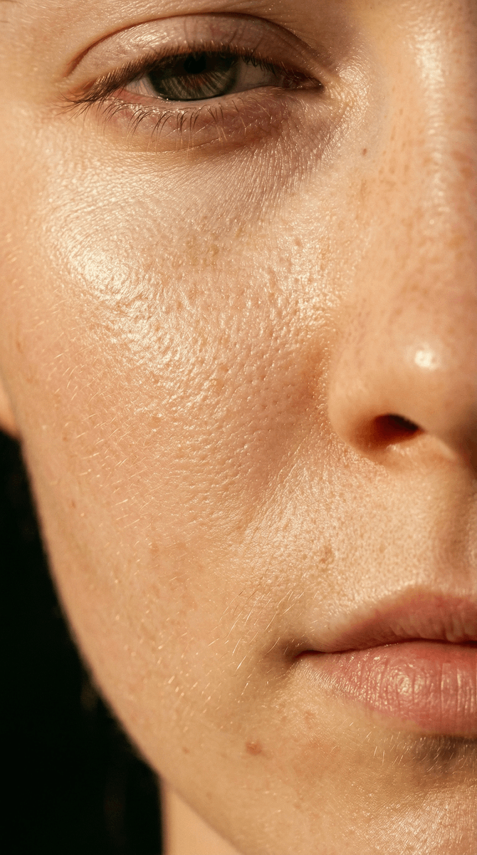 hyper_realistic_image_generation, 3.1, 生成一张临床级精准的极近距微距特写,真实女性面部,白色发光、阳光亲吻过的肌肤——与单反微距照片无异。零修图。零美化...