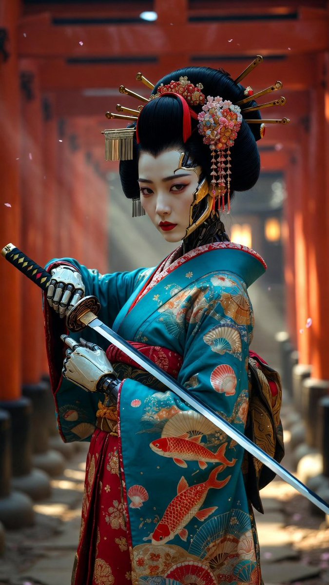 ✨ 提示分享：艺伎武士肖像 尝试此提示，创造独特的作品，并分享你的版本 ⭐️ 一张照片级真实的电影剧照，画面中是一位女武者（onna-musha）艺伎武士，呈现动态的侧身姿态，身体在动作中微微...