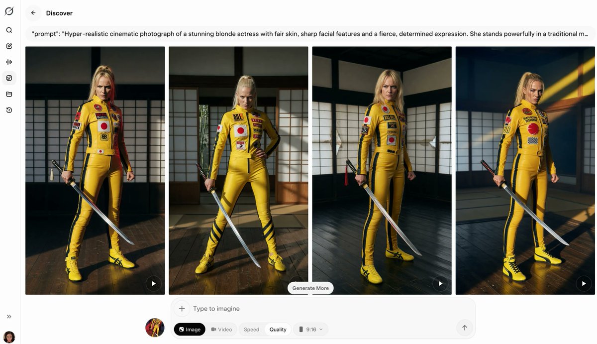 超写实风格 Grok Imagine 提示词分享 "prompt": "Hyper-realistic cinematic photograph of a stunning blonde ac...