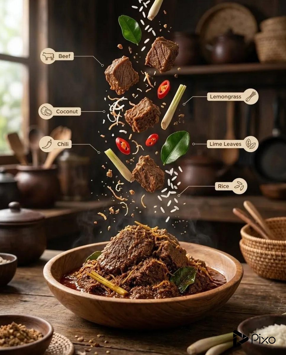 在温馨质朴的厨房环境中,创建一个电影级的高端美食广告场景,食材动态运动,质感丰富、超逼真, Beef curry, Fried rice with egg, Noodles, Curry bo...