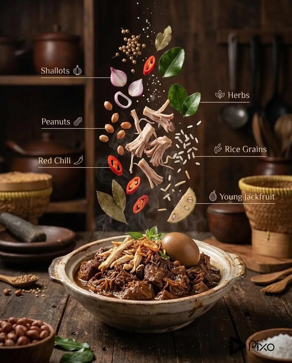 在温馨质朴的厨房环境中,创建一个电影级的高端美食广告场景,食材动态运动,质感丰富、超逼真, Beef curry, Fried rice with egg, Noodles, Curry bo...