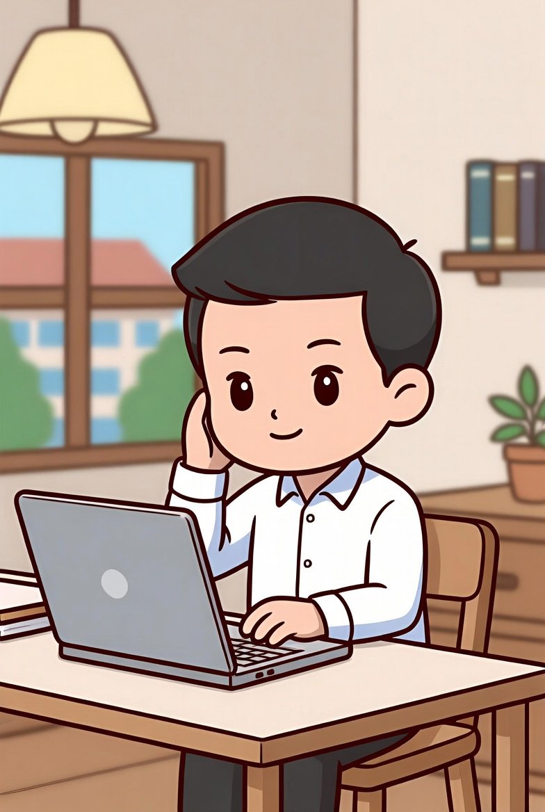 想象一个在家用笔记本电脑工作的男人。 风格：Q版（Chibi） 谁会赢呢？在评论区投票吧。👇