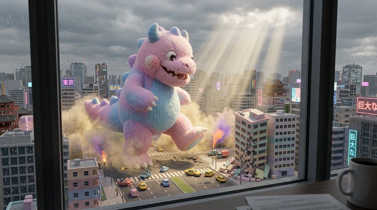 Toshi 的提示分享： 你城市里的可爱巨人！🏙️🦍🌆 将占位符替换为你选择的城市，并在你选择的 AI 工具中进行调整。我在 @AdobeFirefly 中使用的是 Nano Banana 2...
