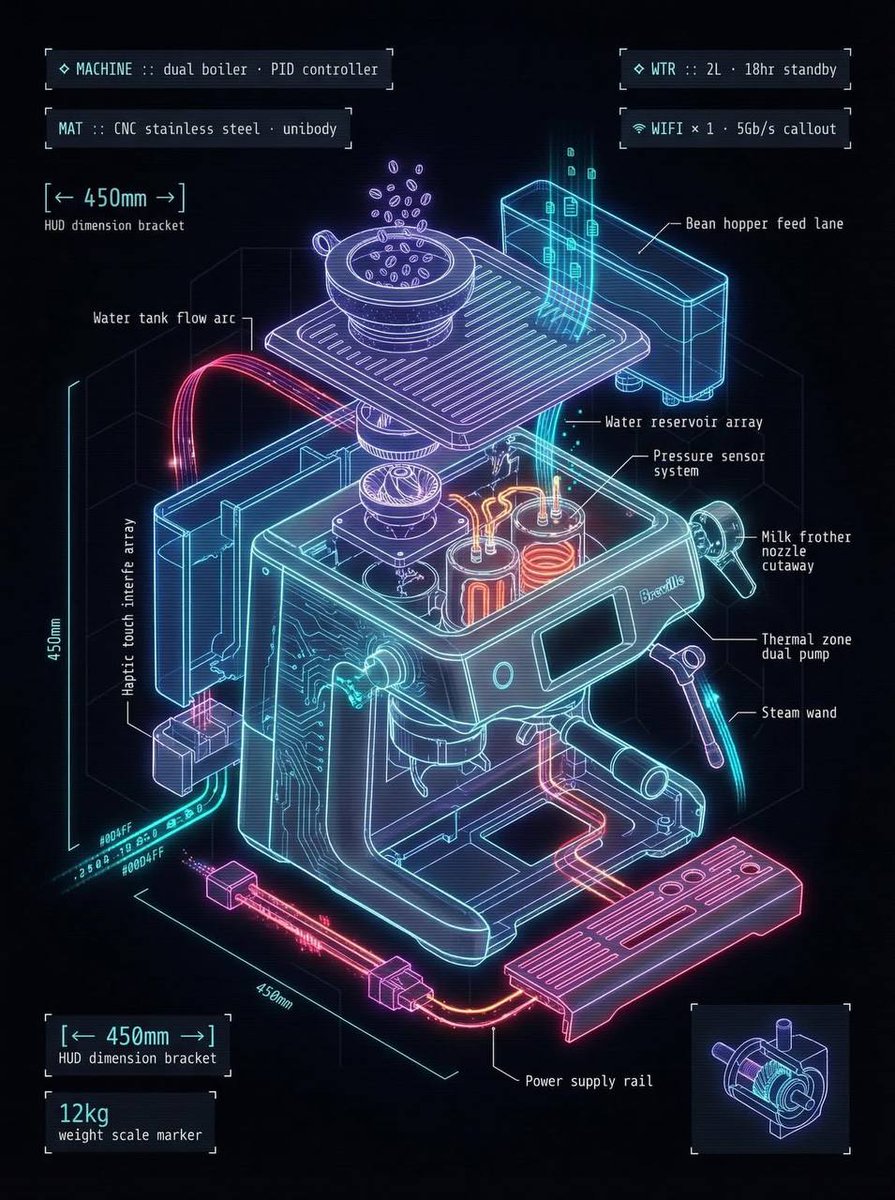 45度等距3D拆解，赛博朋克HUD叠加，深黑底霓虹线框，攻壳机动队工作站揭秘风格，全息扫描美学，边缘发光CNC铝制，深邃虚空背景 090c14，扫描线纹理叠加，苹果硅晶科幻产品发布会，MacB...