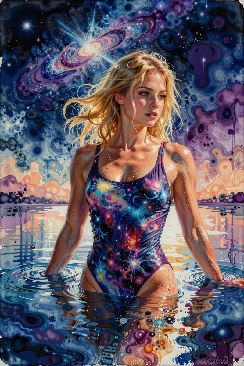 一幅发光的印象派水彩画在夜晚如镜般广阔的神奇湖面上徐徐展开,柔和的笔触以半透明的蓝色与紫色,与暗示动感与能量的表现性墨点飞溅无缝交融,唤起宁静表象下潜藏的暗涌。在这幅天体画卷的中心,矗立着 M...