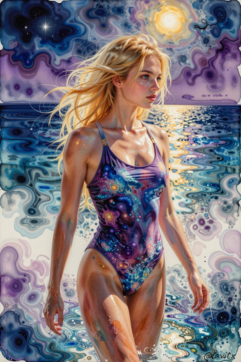 一幅发光的印象派水彩画在夜晚如镜般广阔的神奇湖面上徐徐展开,柔和的笔触以半透明的蓝色与紫色,与暗示动感与能量的表现性墨点飞溅无缝交融,唤起宁静表象下潜藏的暗涌。在这幅天体画卷的中心,矗立着 M...