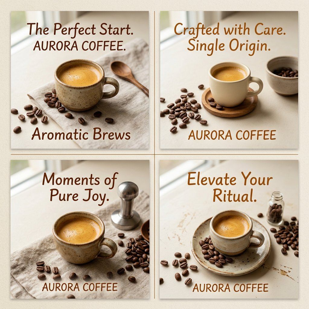 "Flat lay specialty coffee social post, matte cream surface, single espresso cup with visible cr...