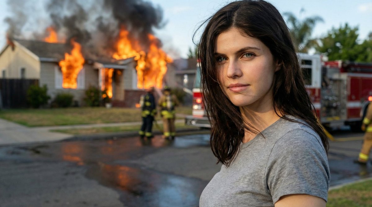{"scene":{"type":"cinematic street emergency scene","description":"suburban house engulfed in in...