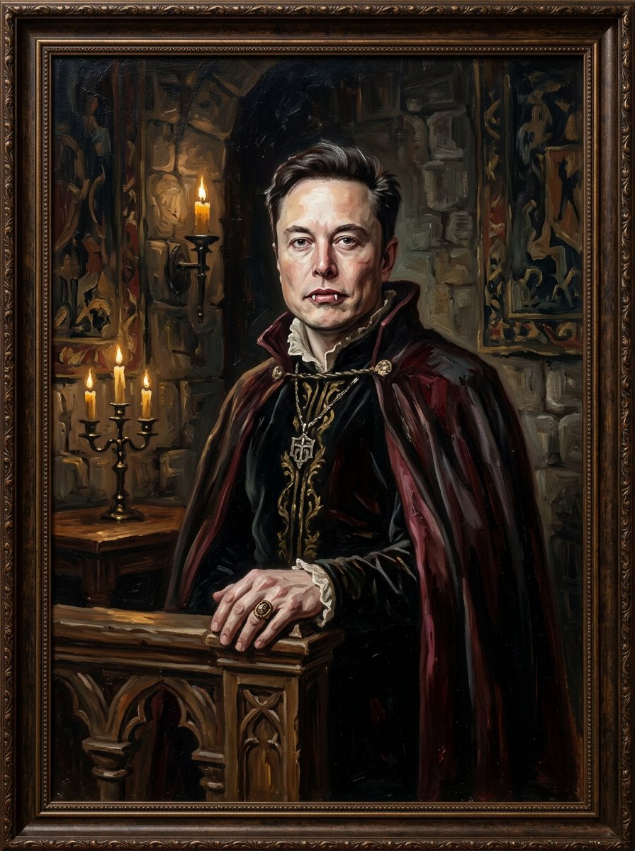 Toshi提示词分享： 经典油画吸血鬼！🧛‍♂️🖼️🌑 将占位符替换为名称或描述。 我在@AdobeFirefly中使用了Nano Banana...