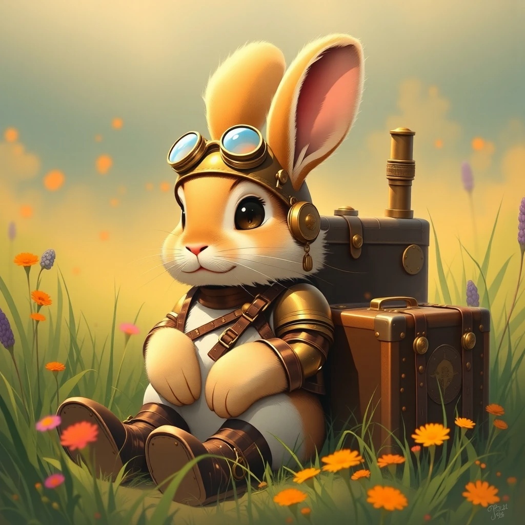 🪄 🐰 提示词分享： Masterpiece, ultra detailed digital painting of a cute fluffy anthropomorphic bunny r...