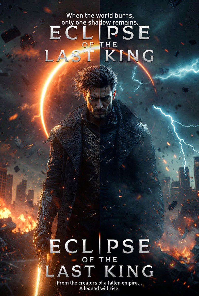 Grok 真的在大幅提升图像生成的水平☠️🔥 为一部名为： 《The Eclipse Of the Last King（末代之王的日蚀）》的电影生成了电影海报 👑 🔥 以下是提示词 ⬇️ 一张...