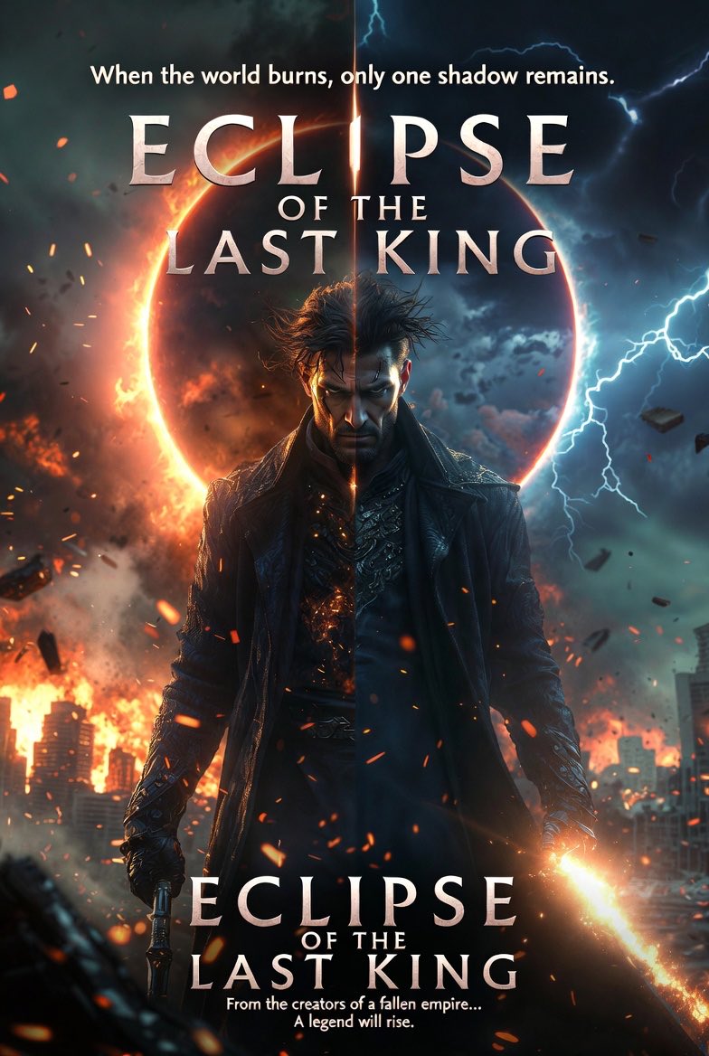Grok 真的在大幅提升图像生成的水平☠️🔥 为一部名为： 《The Eclipse Of the Last King（末代之王的日蚀）》的电影生成了电影海报 👑 🔥 以下是提示词 ⬇️ 一张...