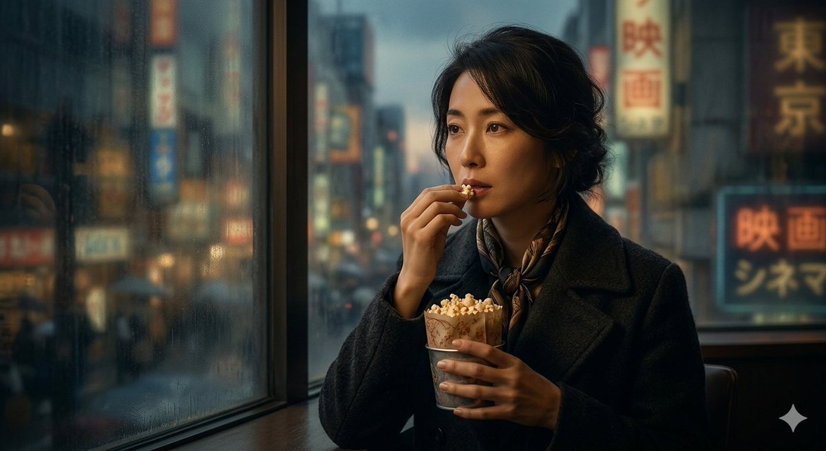 "Woman in Tokyo eating popcorn" Result: Image 2 https://t.co/HyWvFHkNKF