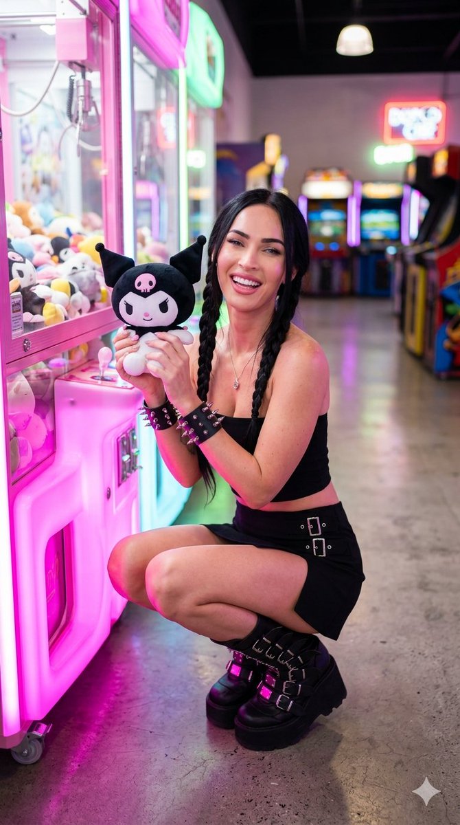 今晚她真是鸿运当头。😁 晚安！🌙💤 Nano Banana 2🍌 🖤 梅根·福克斯 (Megan Fox) 🩵 萨迪·辛克 (Sadie Sink) 🤍 米莉·博比·布朗 (Millie Bo...