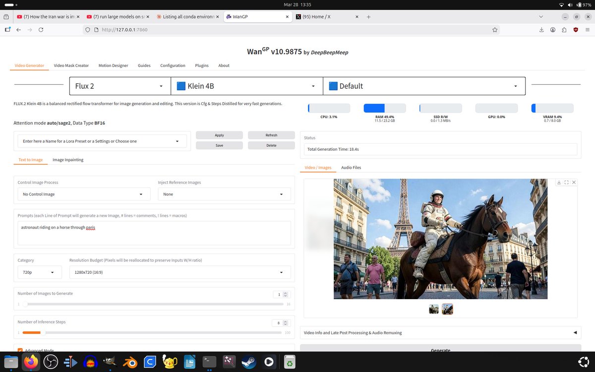 “宇航员骑马穿过巴黎” 硬件配置：Lenovo Legion 5 | 第 13 代 Intel® Core™ i7-13650HX x 20 |...