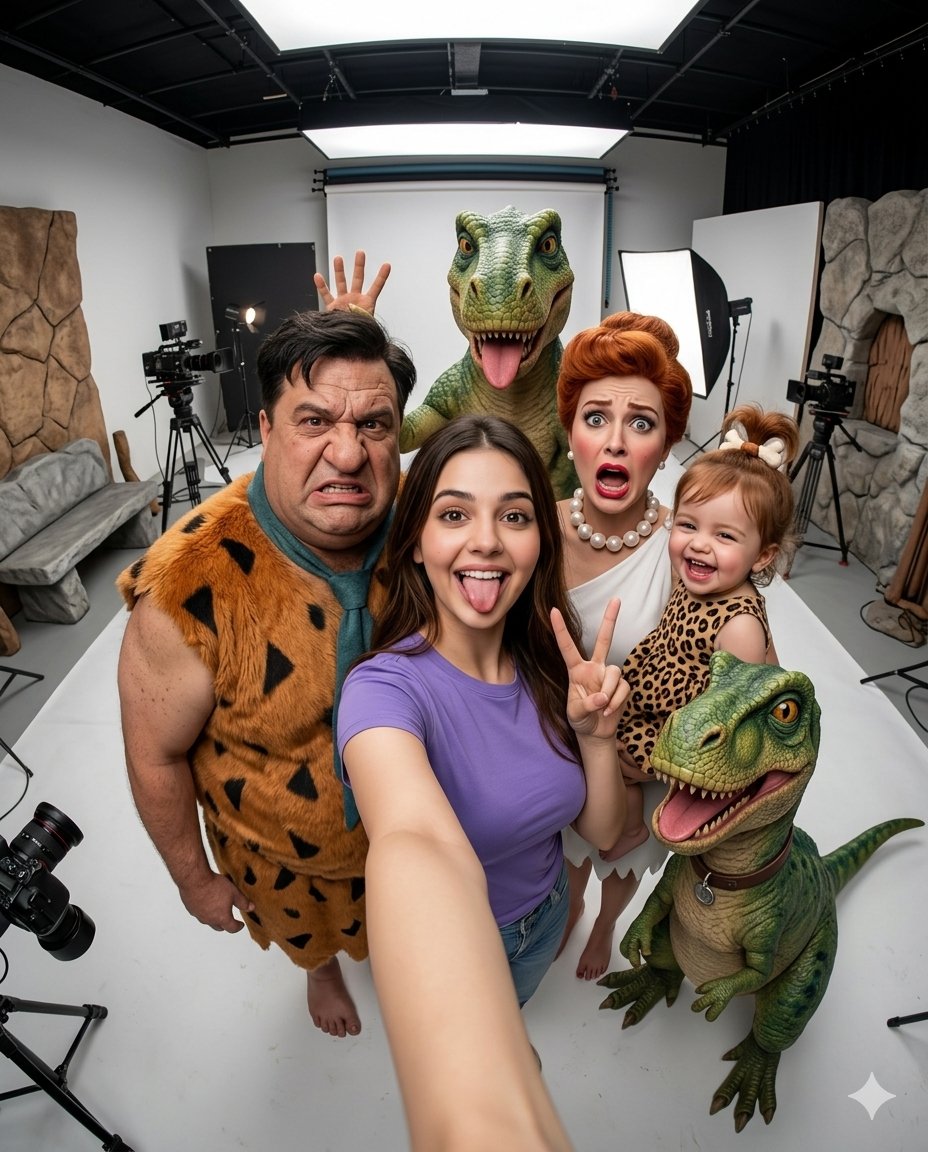 fun, chaotic, playful, ultra wide 13mm, high angle selfie perspective, minimal fisheye distortio...
