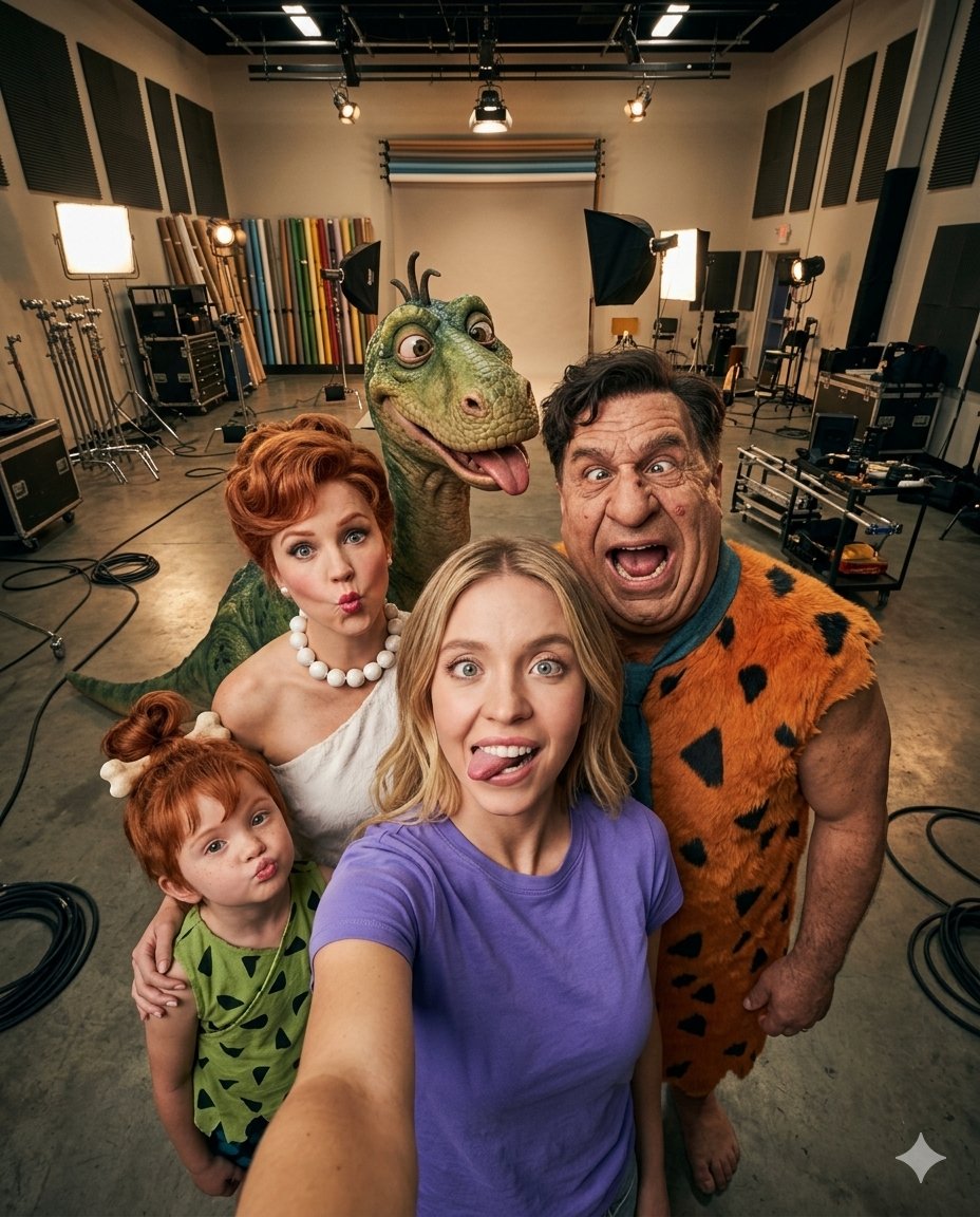 fun, chaotic, playful, ultra wide 13mm, high angle selfie perspective, minimal fisheye distortio...