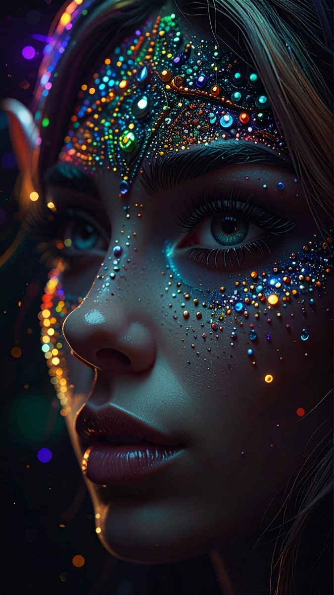 提示词分享： 在@AdobeFirefly 一幅高度细致的插画，描绘由精美珠子制成的[任何事物]的面部特写。这幅插画以惊艳的4K分辨率渲染，具有低对比度，突出复杂纹理和精细细节，并具有浅景深，...