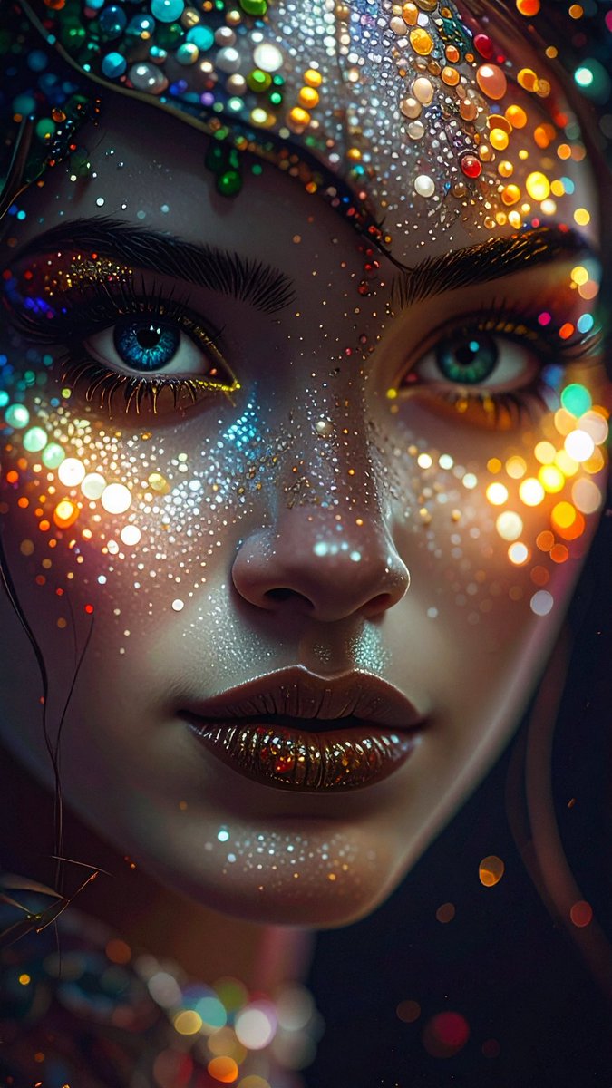 提示词分享： 在@AdobeFirefly 一幅高度细致的插画，描绘由精美珠子制成的[任何事物]的面部特写。这幅插画以惊艳的4K分辨率渲染，具有低对比度，突出复杂纹理和精细细节，并具有浅景深，...