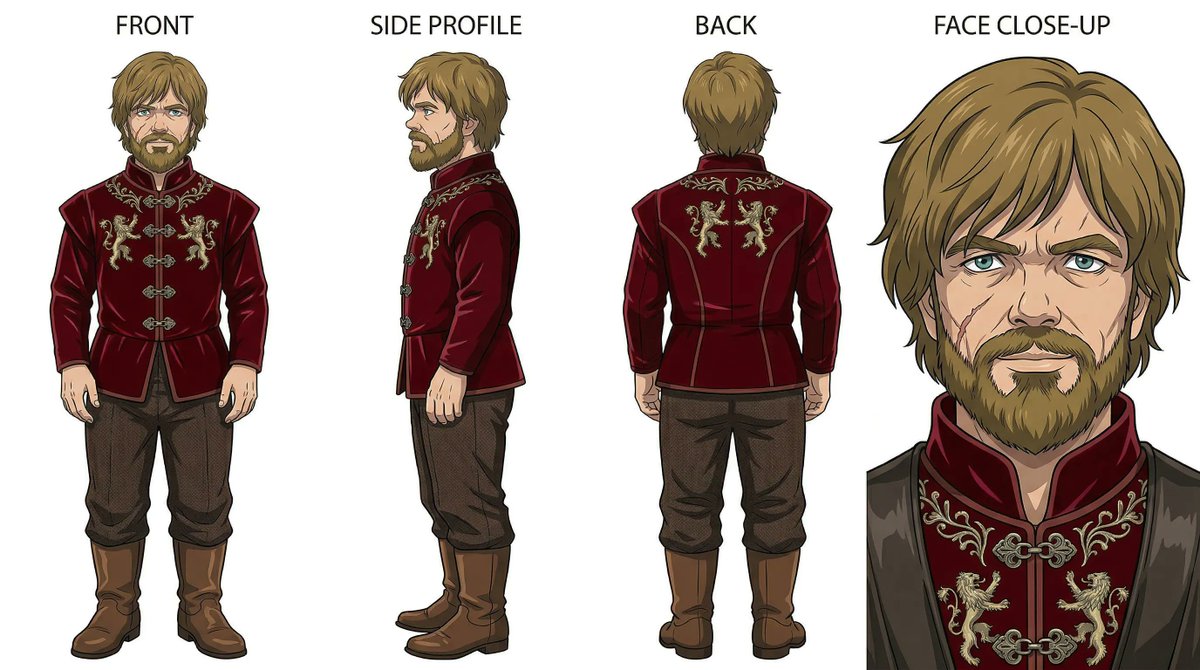 使用[img1]中的角色三视图格式，以相同的风格创建[character name] 提示：在一个场景中一起展示他们，吉卜力风格 https://t.co/Avd0AJ8WaO