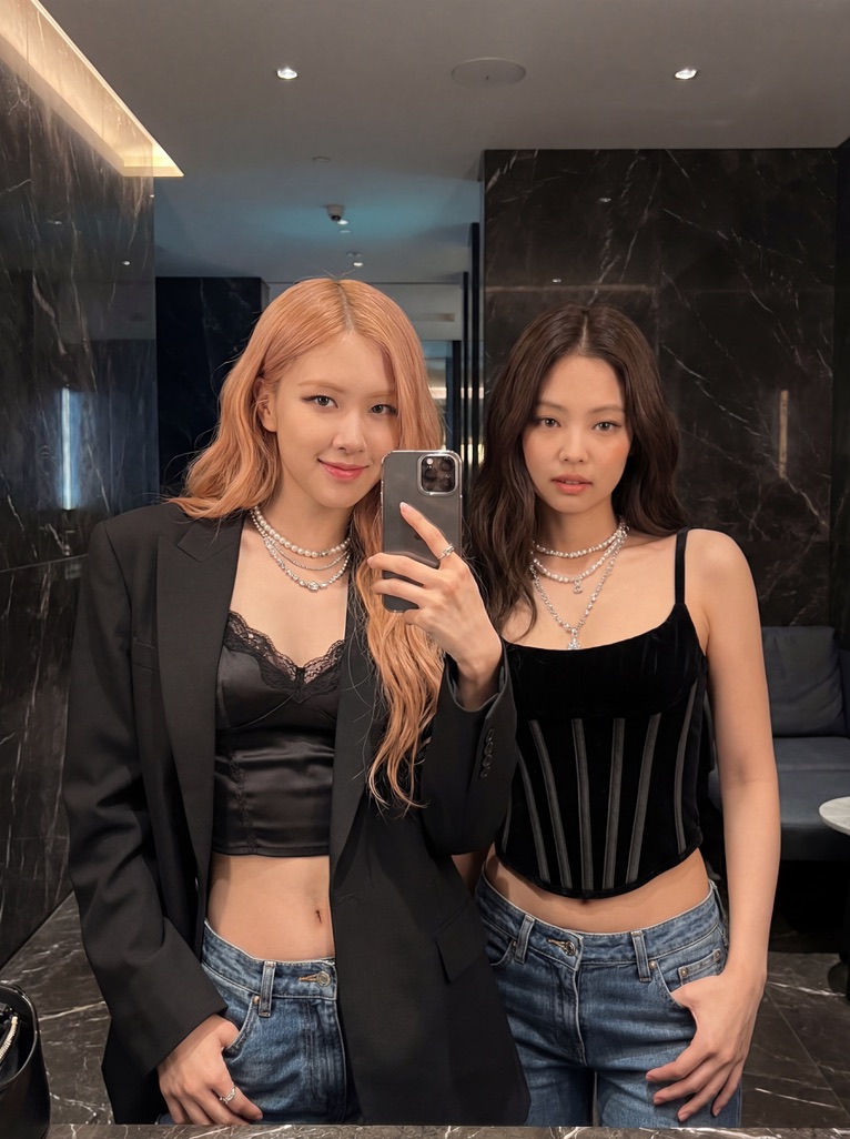 朴彩英（ROSÉ）和金珍妮（JENNIE） 通过@Hailuo_AI 使用 Nano Banana Pro { "prompt": "BLACKPINK的朴彩英（ROSÉ）和金珍妮（JENNI...