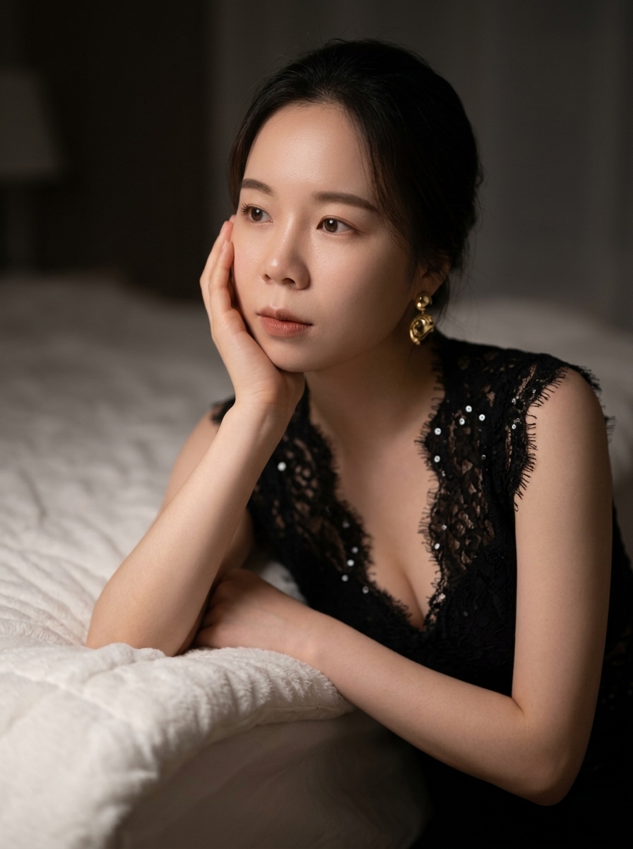 🎯 最终复刻提示词 **英文核心提示词：** Medium close-up shot from a high angle looking down, professional fashion...