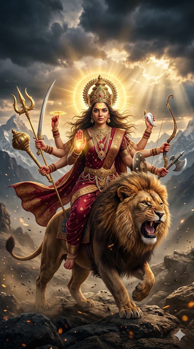 Chaitra Navratri with AI 🙏 Gemini Nano Banana Pro 🍌 Prompt ⤵️ "对月亮女神Chandraghanta的超电影级、超写实描绘，她是杜...