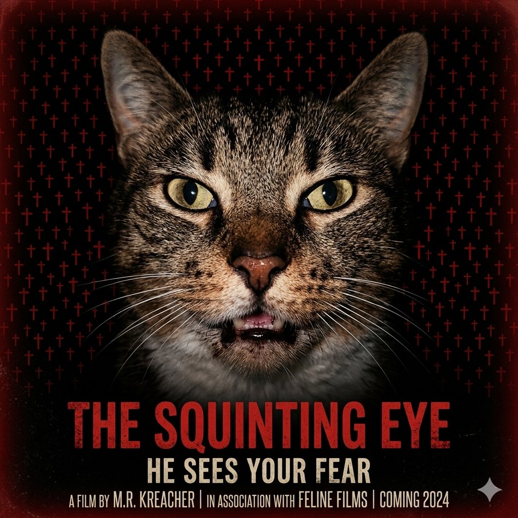 把我的猫改成一张恐怖电影海报，背景中有红色小心心 ❤️。我也会去看的 #lifeofmuffin #horrorfilm #gemini #ai https://t.co/icOvkQCWZZ