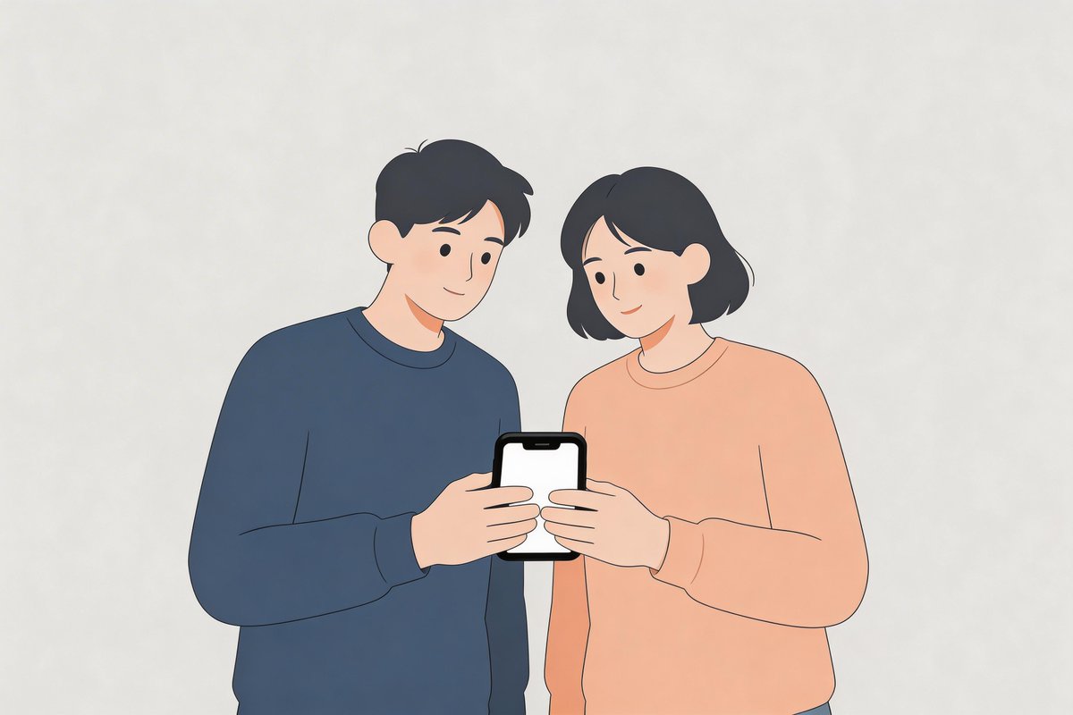 一幅扁平设计风格的插画，描绘一个男孩和女孩一起学习，旁边放着书本和笔记本电脑，采用正面视角的极简风格。背景为纯净的柔和薄荷绿色调，画面采用温暖的棕色和淡黄色的柔和中性配色，造型简洁、布局均衡，...