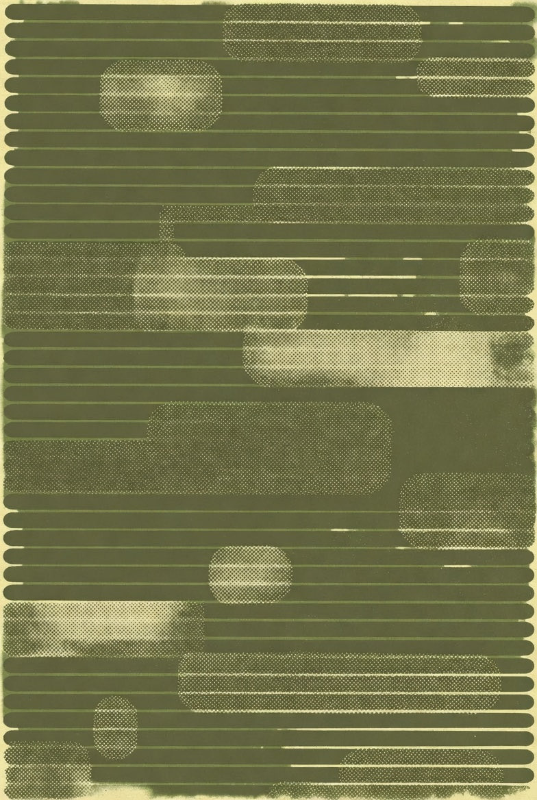 单色橄榄绿背景，复古半调线纹图案，粗细不一的平行线条，1970年代平面设计风格，微妙墨水晕染效果，极简主义复古质感，高品质 #ai #背景 #提示 https://t.co/JUbEElIvQ...