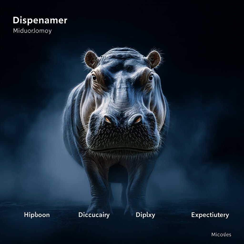 请求一个干净、具体、多样的单词列表（Disappear、Midjourney、Hippopomus、Dictionary、Equivalent）。 左侧（V8）：概念执行完美无瑕。文字完美，字...