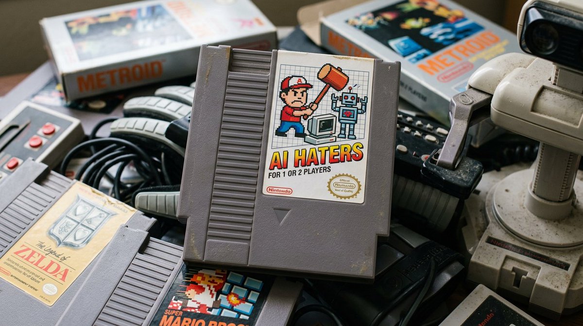 Toshi 的提示分享： 经典 NES 卡带！🎮🖤✨ 创作经典 NES 游戏卡带的超写实产品摄影作品！ 将占位符替换为你自己的想法，并在你选择的 AI 工具中进行微调。我使用的是 @Adobe...