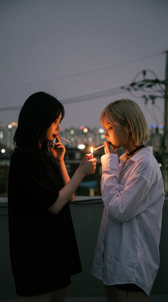 面孔被打火机与彼此的光芒照亮 Karina Winter aespa Nano Banana Pro via @Hailuo_AI { "prompt": "KPOP idols Karina...