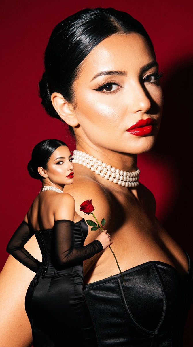 adult woman with strong Turkish features, tight sleek bun, ultra glossy, matte but flash-reflect...