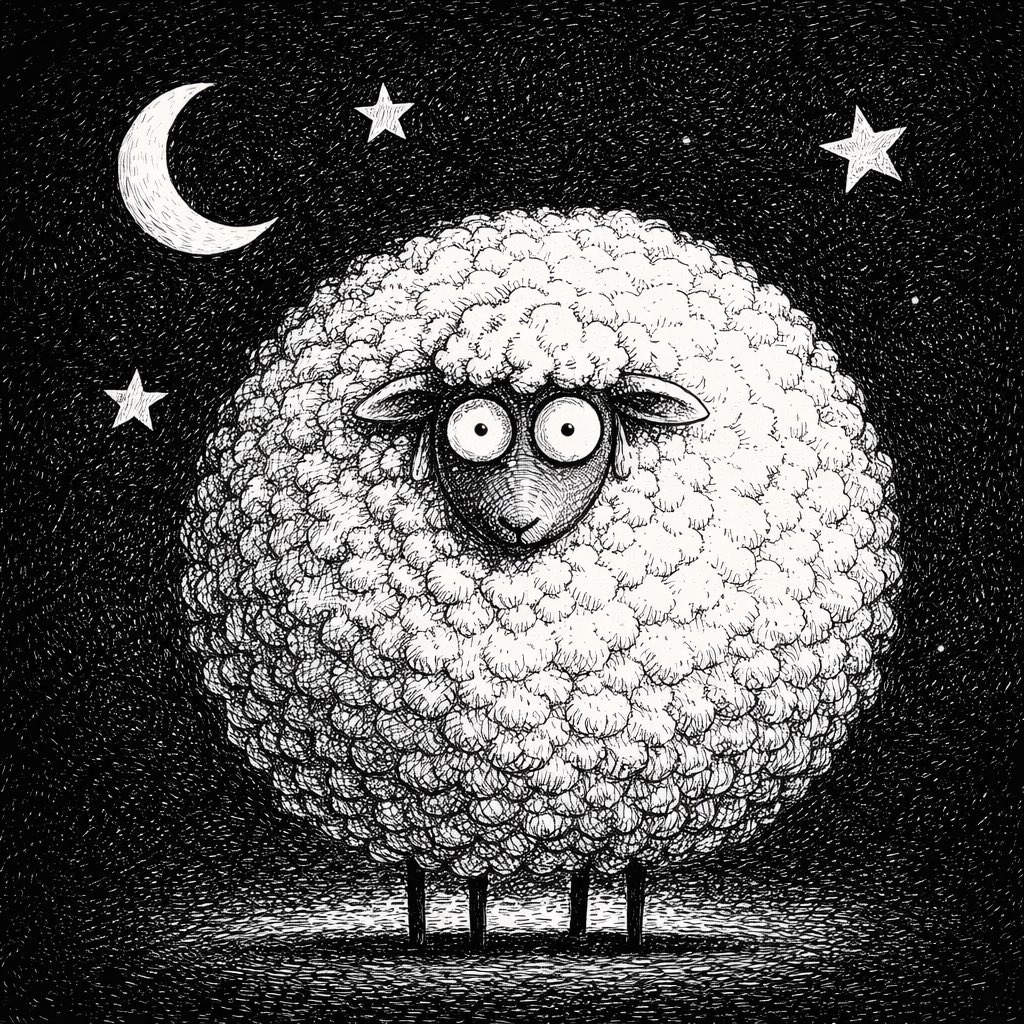 一幅充满奇思妙想、高对比度的黑白钢笔插画，主体为[MAIN SUBJECT, e.g., a fluffy owl / a clunky retro toaster]。角色拥有大而分得很开的眼...